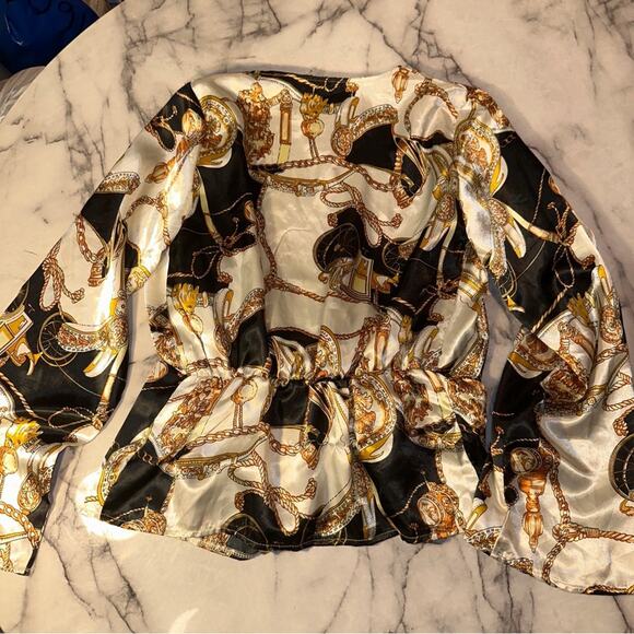 NWT Missguided Womens Satin Chain Print Wrap Top Blouse 6 Baroque NEW - Picture 5 of 8